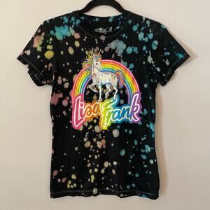 Lisa Frank Women's size Small Black Tie-Dye Unicorn Rainbow Tee T-Shirt Cotton